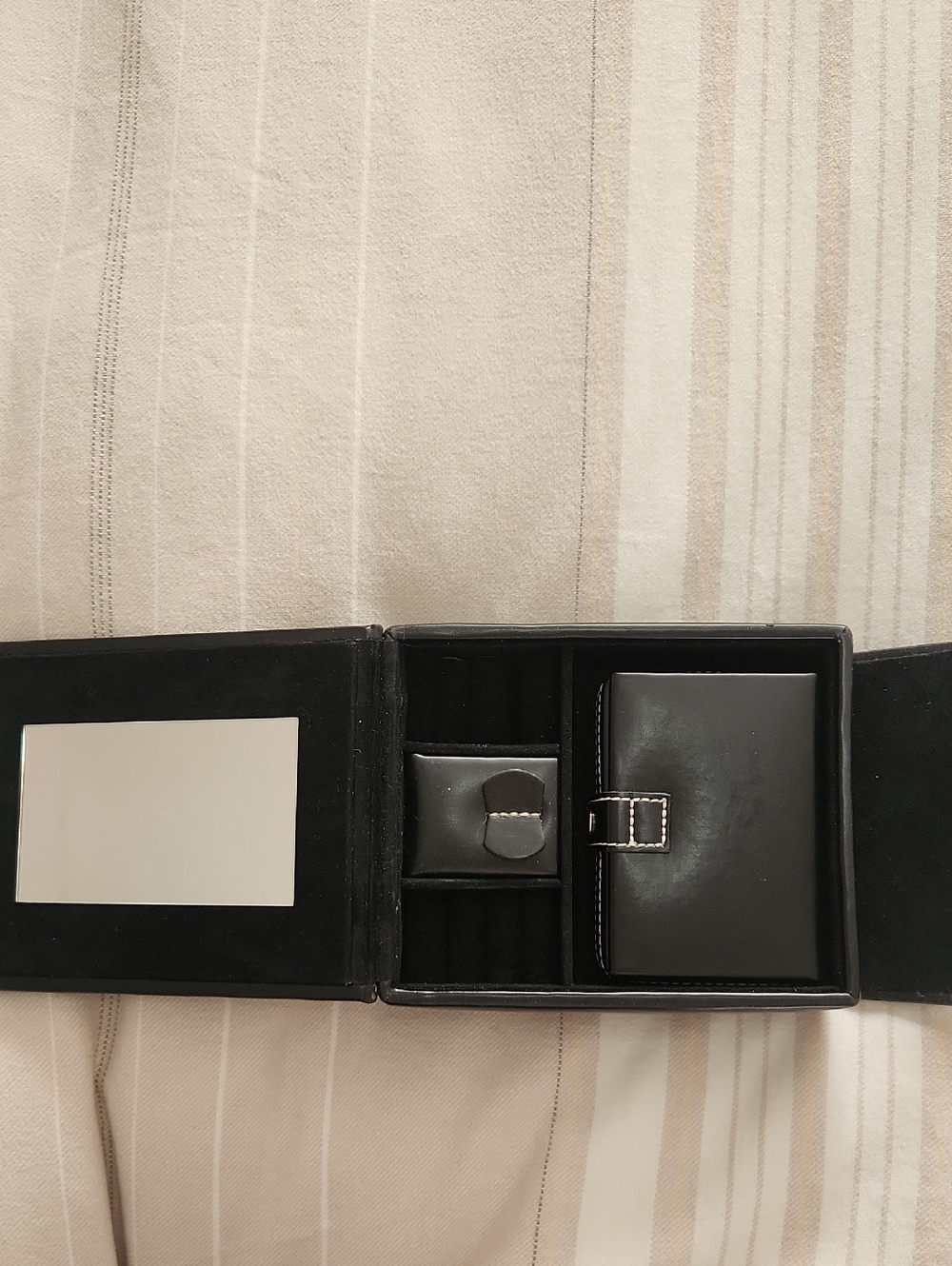 Black Leather Jewelry or Accessory Box with Mirror